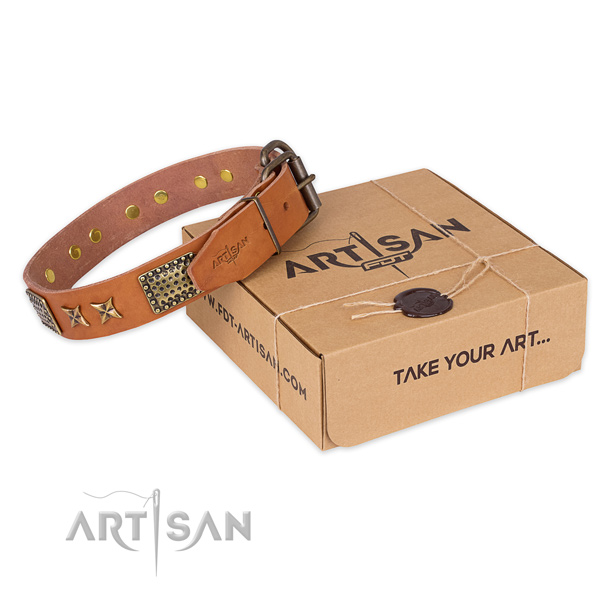 Rust-proof hardware on full grain genuine leather collar for your lovely canine