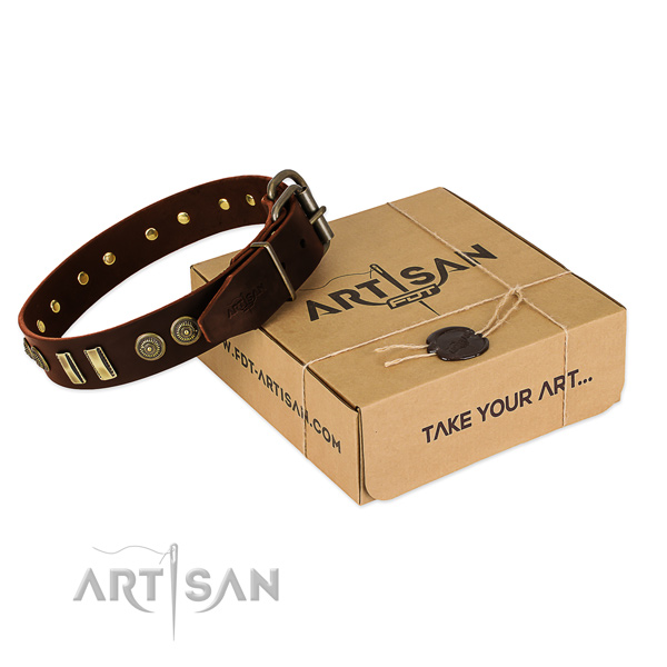 Corrosion proof buckle on leather dog collar for your doggie