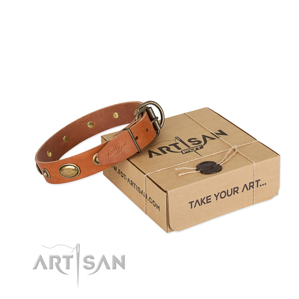 Strong fittings on genuine leather dog collar for your canine