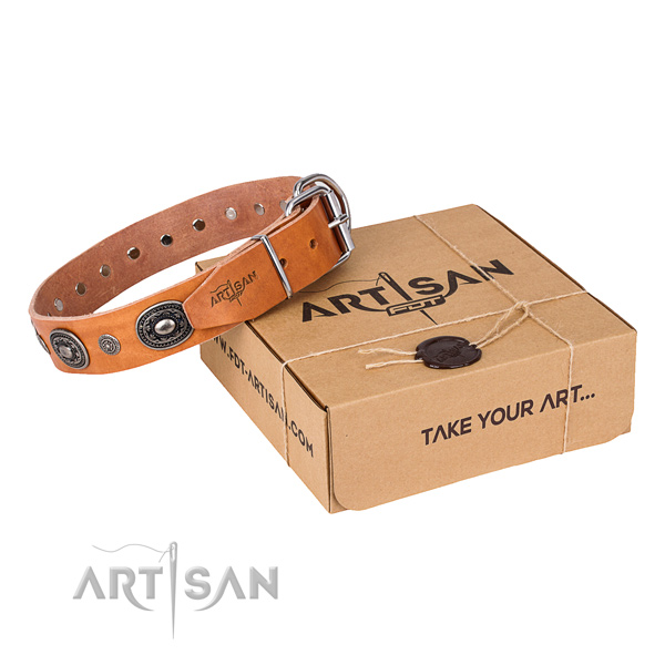 Soft to touch leather dog collar handmade for handy use
