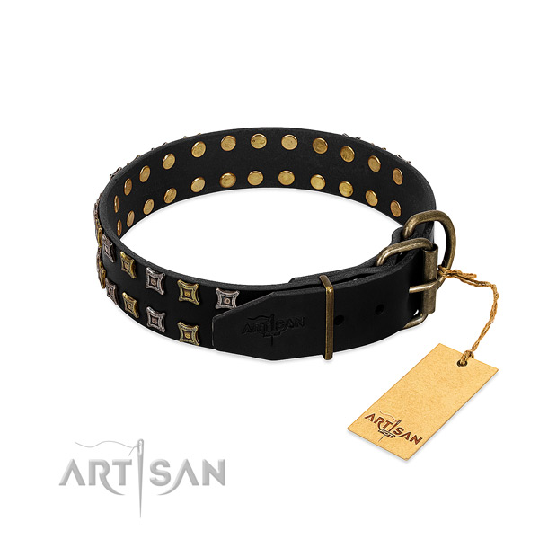 High quality full grain natural leather dog collar created for your four-legged friend