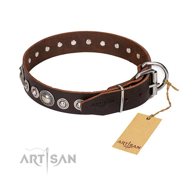 Leather dog collar made of top notch material with rust-proof traditional buckle