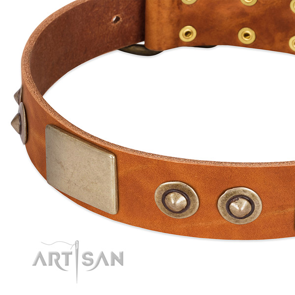 Strong hardware on full grain leather dog collar for your doggie