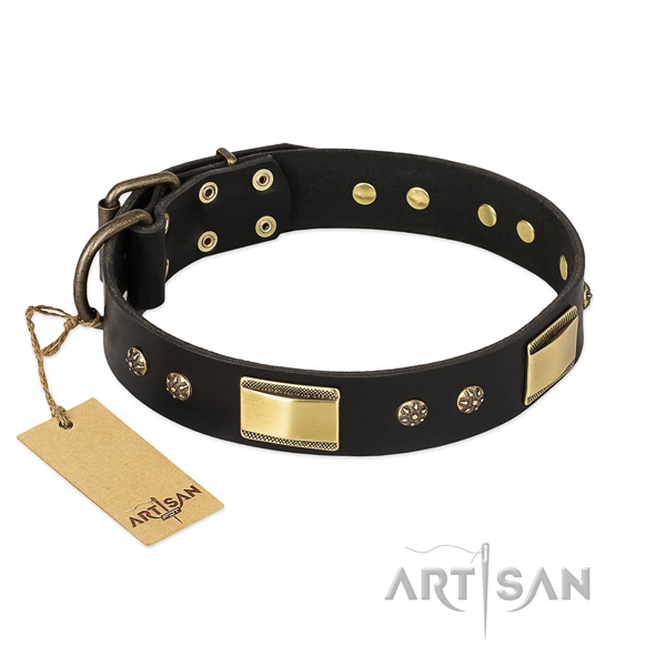 Decorated full grain genuine leather collar for your doggie