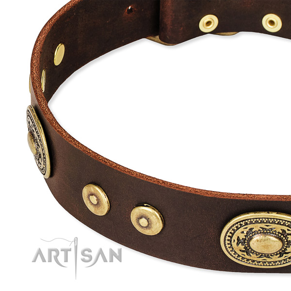 Decorated dog collar made of top rate full grain genuine leather