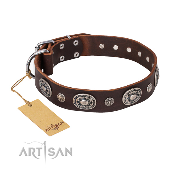 Flexible natural genuine leather collar crafted for your canine