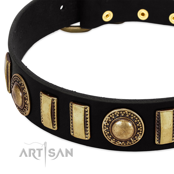 High quality full grain leather dog collar with corrosion proof buckle