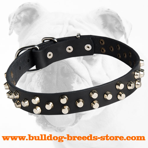 Fashionable Studded Leather Dog Collar for Bulldog