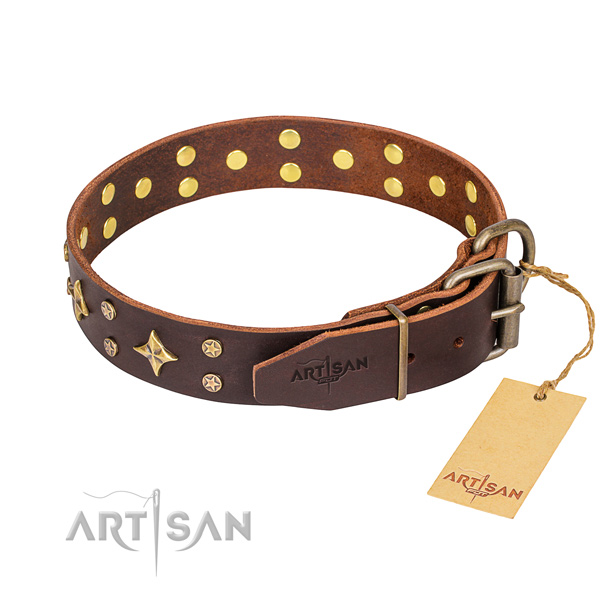 Daily walking full grain genuine leather collar with studs for your pet