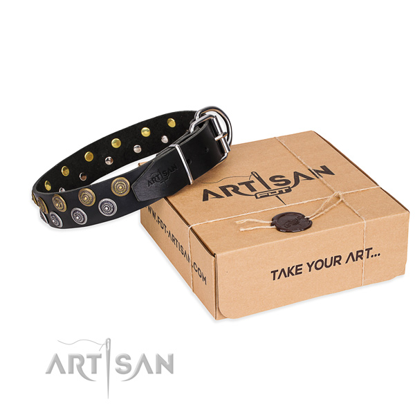 Full grain genuine leather dog collar with studs for  handy use