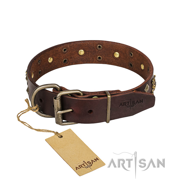 Leather dog collar with polished edges for convenient daily walking