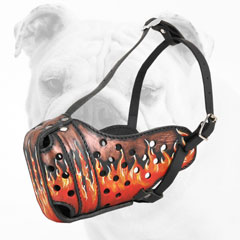 Hand-Painted Leather Bulldog Muzzle with Flames